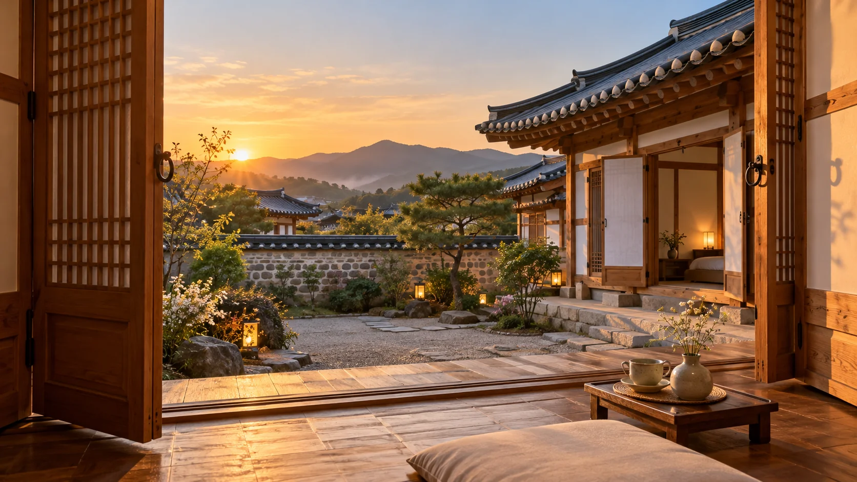 한옥 객실과 마당 — 참고 이미지